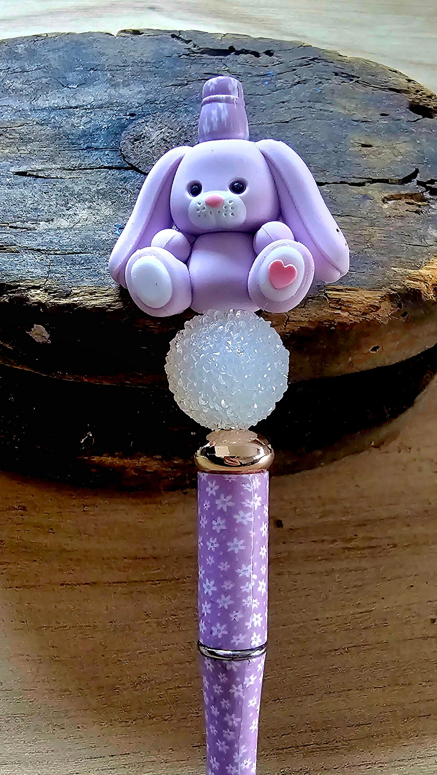 Purple Bunny Beaded Pen with Floral Design | Cute Easter Bunny Pen | Silicone Bead Pen | Kawaii Stationery Gift for Kids Teacher