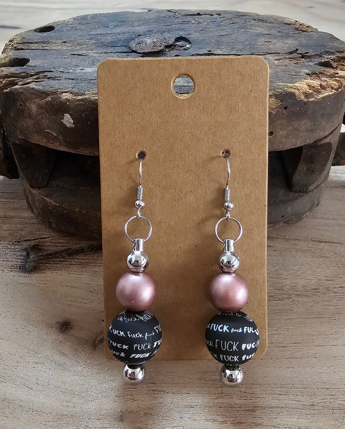 Bold Attitude Beaded Earrings | Rose Gold & Black Statement Earrings | Handmade Sassy Jewelry