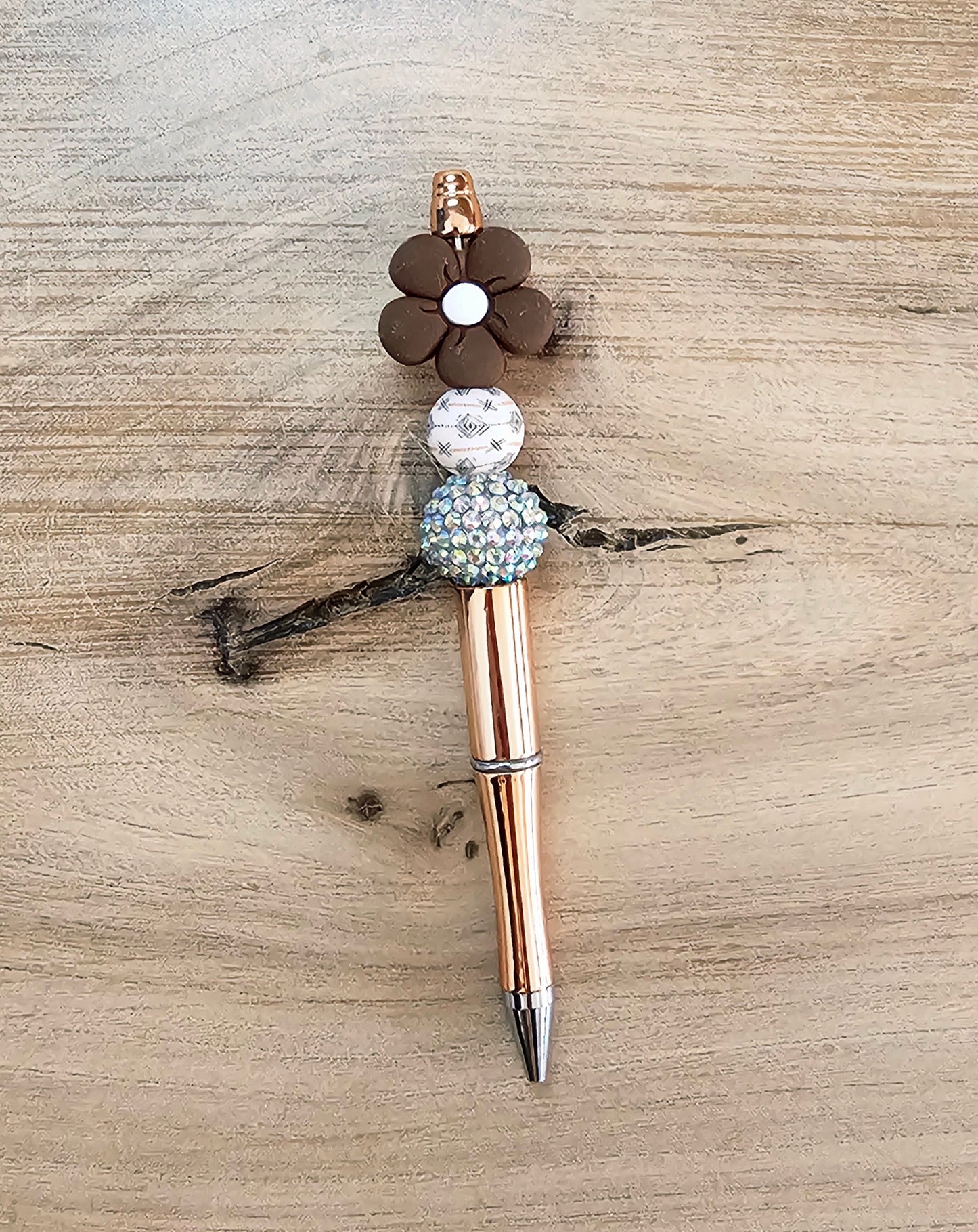 Rose Gold Beaded Pen | Boho Floral Silicone Pen | Rhinestone Statement Pen | Luxury Handmade Office Gift | Boutique Writing Pen