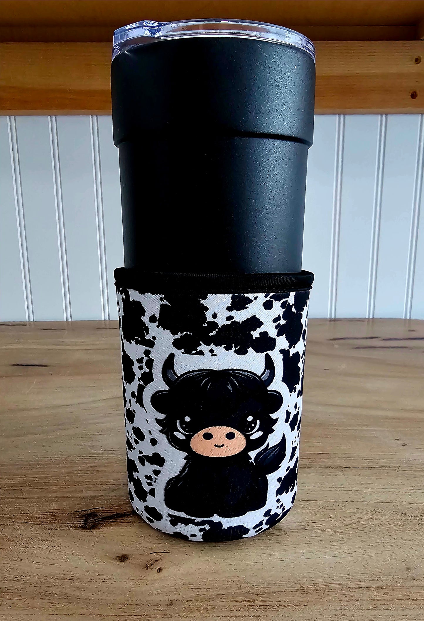 Black Cow Print Highland Cow Tumbler Sleeve | Cute Western Drink Sleeve | Neoprene Coffee Cup Holder | Boho Farmhouse Gift