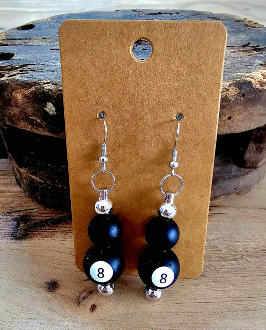 8 Ball Beaded Earrings | Black Pool Ball Earrings | Handmade Statement Jewelry