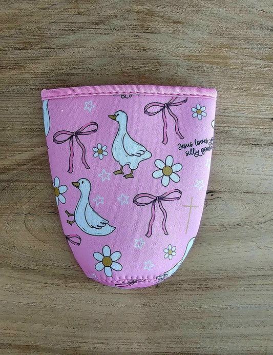 Pink Goose Tumbler Koozie – “Jesus Loves Silly Goose” Cup Sleeve for 30oz Tumblers, Cute Faith-Based Drink Holder