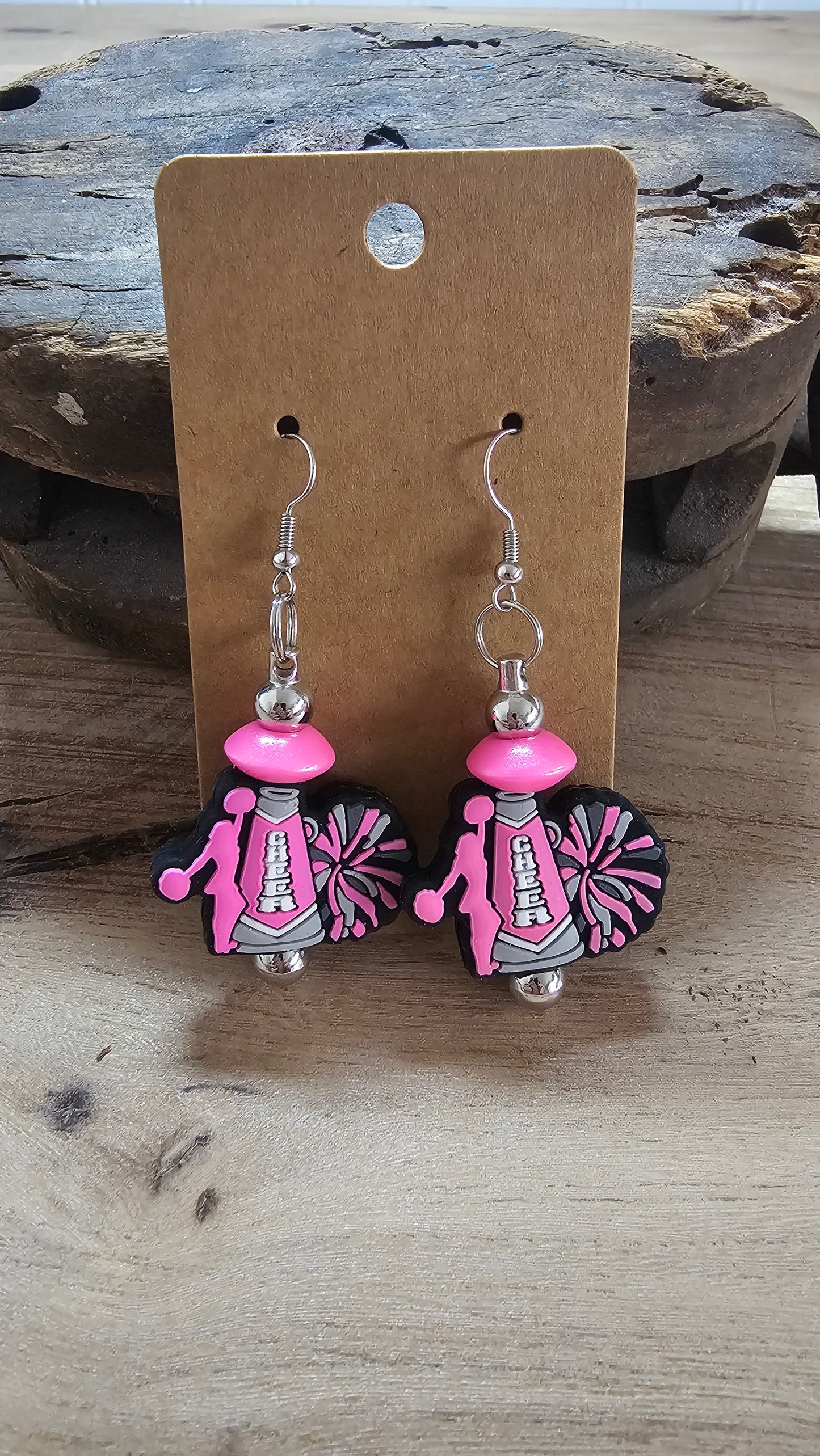 Pink Cheer Megaphone Dangle Earrings | Game Day Spirit Earrings | Lightweight Statement Jewelry