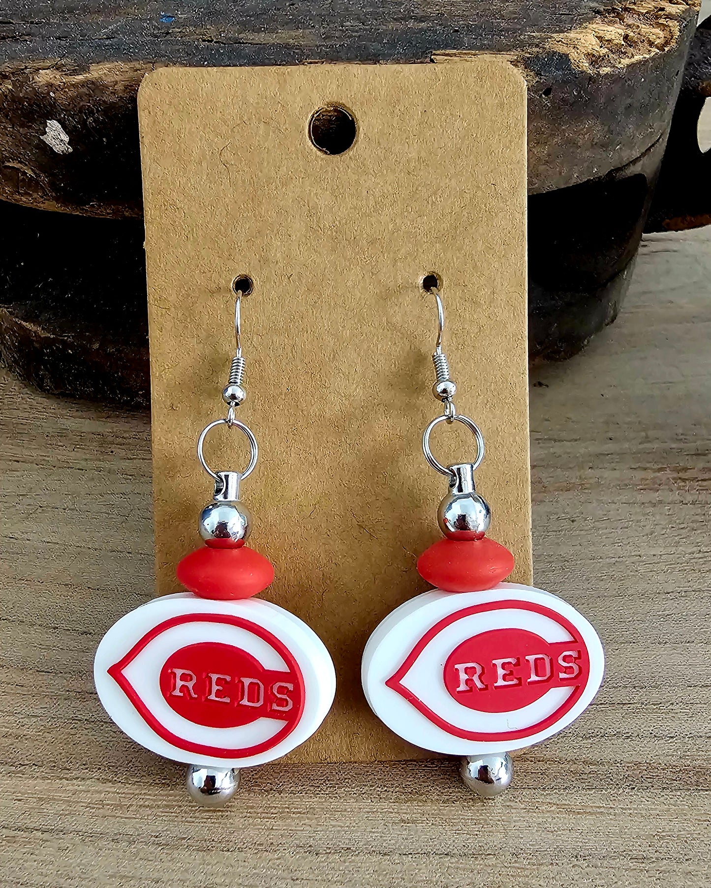Cincinnati Baseball Red & White Dangle Earrings | Ohio Baseball Fan Jewelry | Game Day Earrings | Sports Fan Accessories