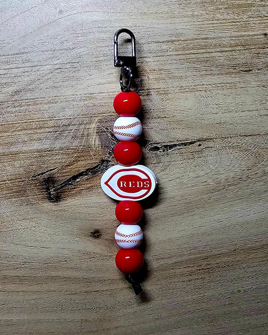Baseball Inspired Red & White Beaded Keychain | Sports Fan Bag Tag | Handmade Beadable Clip Accessory