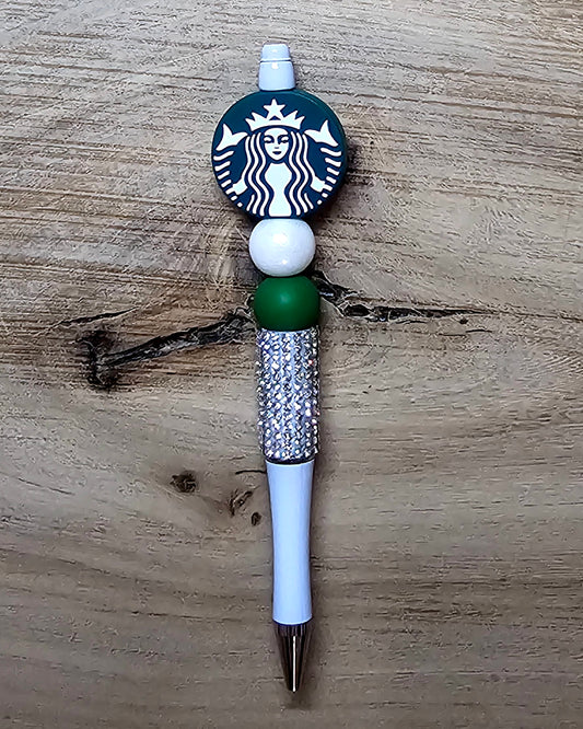 Green Coffee-Inspired Beaded Pen | Rhinestone Accent Writing Pen