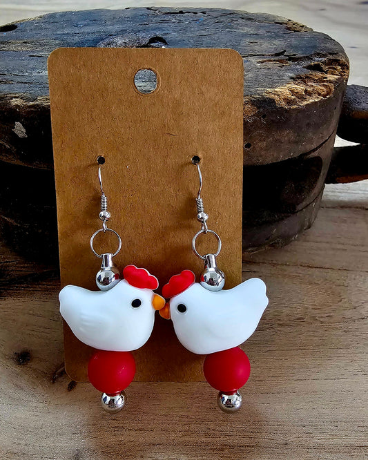 Chicken Beaded Earrings | Farmhouse Hen Earrings | Handmade Fun Jewelry