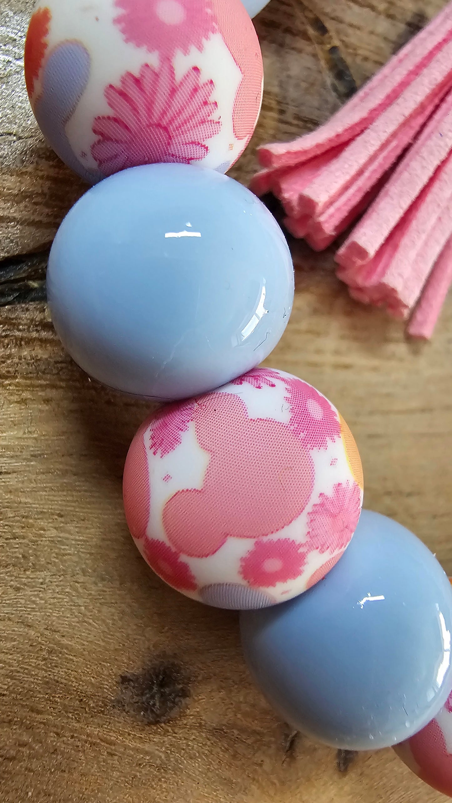 Mouse Ear Inspired Floral Silicone Bead Wristlet Keychain – Pink Tassel & Blue Beads