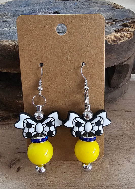 Black & White Bow Beaded Earrings | Yellow Statement Bow Earrings | Handmade Boutique Jewelry