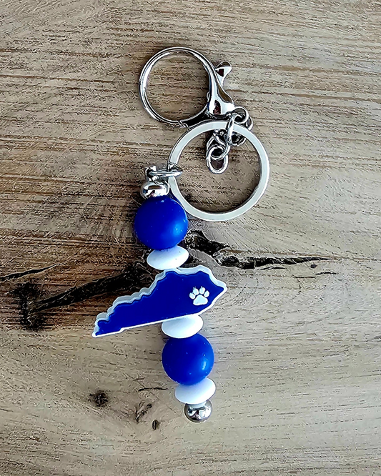 Kentucky Wildcats Keychain | Kentucky State Charm Keychain | Blue White Beaded Keychain | UK Fan Gift | Handmade Kentucky Gift