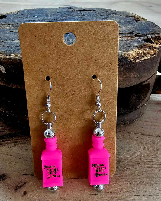 “Chasing You Like a Shot of Whiskey” Pink Bottle Earrings | Parisian-Inspired Statement Earrings