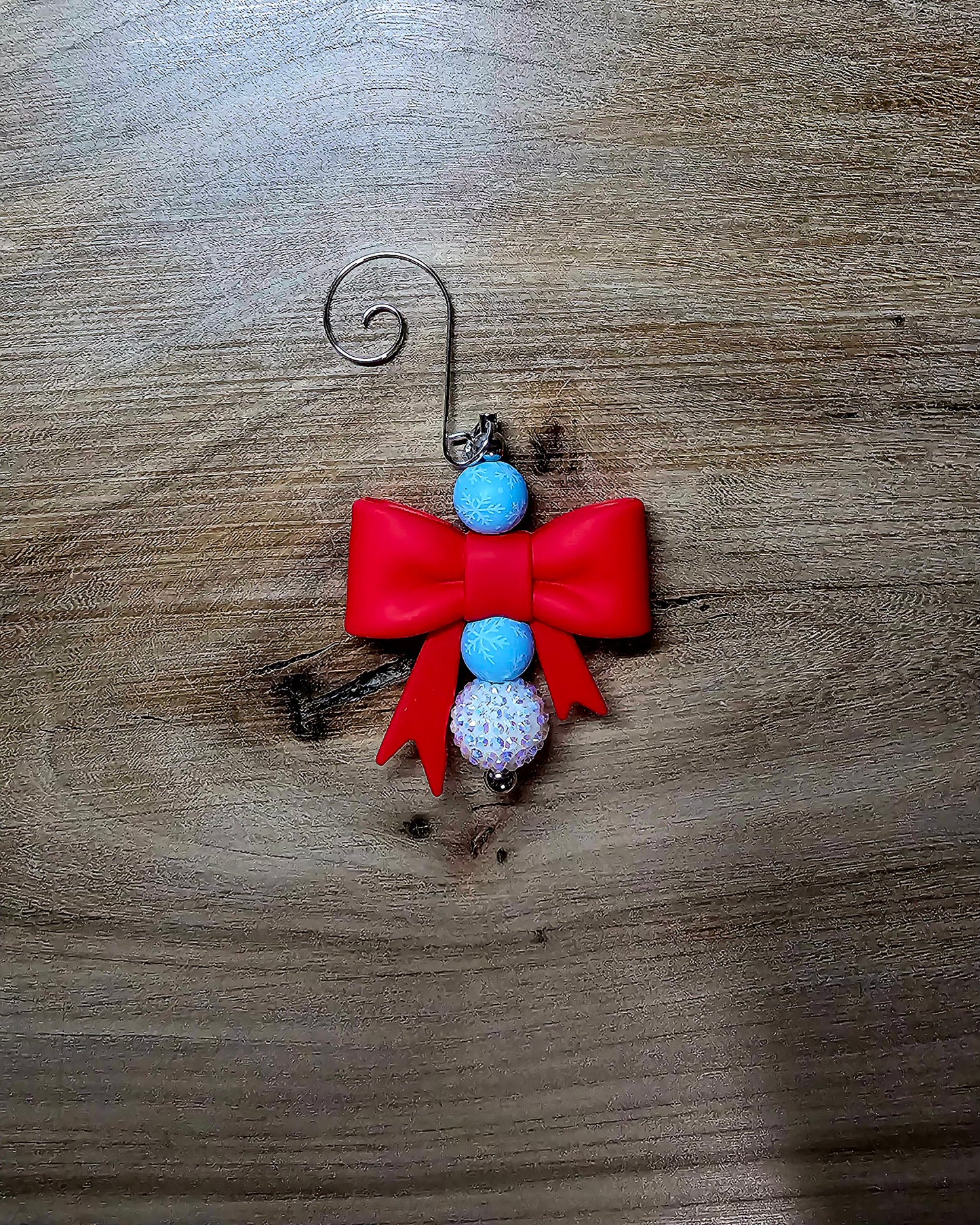Handmade Red Bow Beaded Holiday Ornament – Customizable Christmas Tree Decor