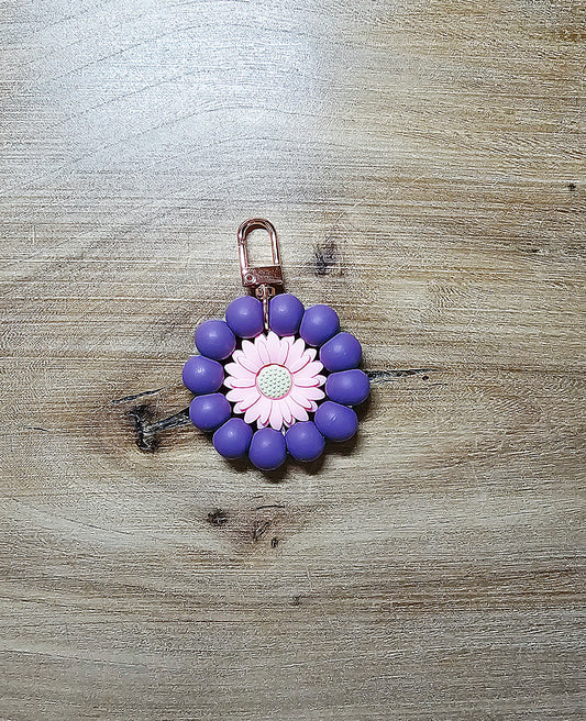 Pink Round Daisy Bagtag Keychain