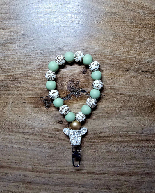 Touled Cow with Sage and Wildflowers Loop Wristlet Keychain