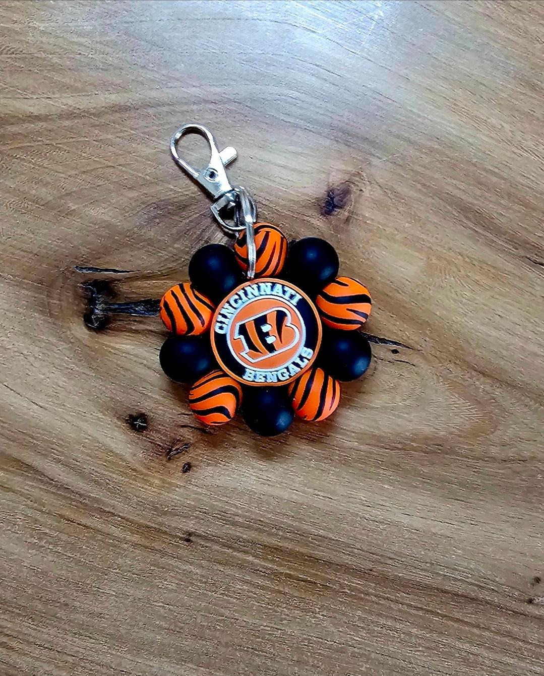 Cincinnati Bengals Beaded Bag Charm | Orange & Black Stripe Bengals Keychain | Football Fan Gift | Game Day Accessory