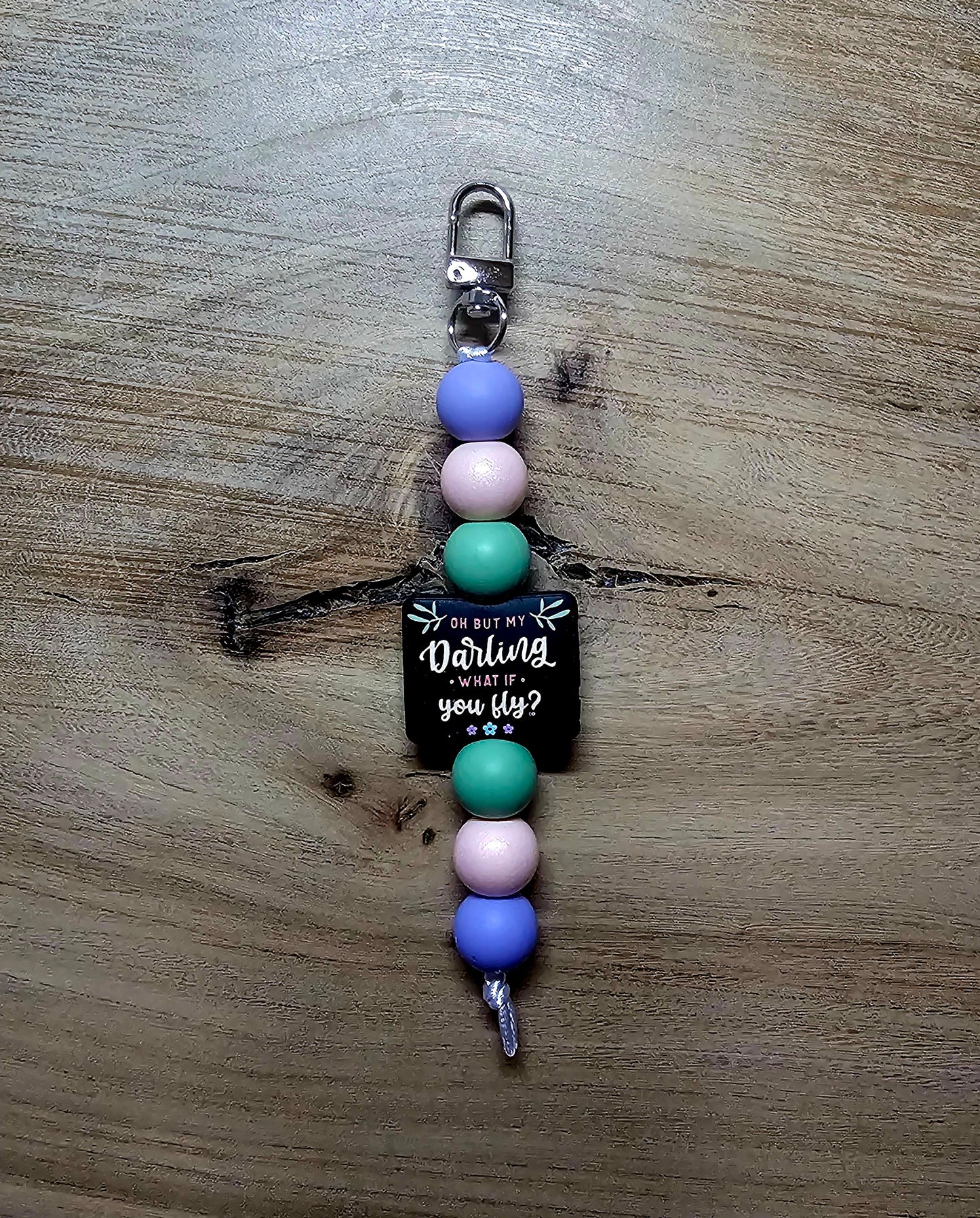 Inspirational Beaded Keychain – “What If I Fall / Oh But My Darling What If You Fly” Double-Sided Charm, Motivational Gift