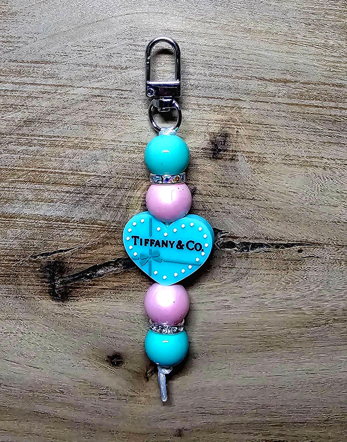 Turquoise & Blush Heart Beaded Keychain Charm – Boutique Bag Charm | Wick’d Pebble