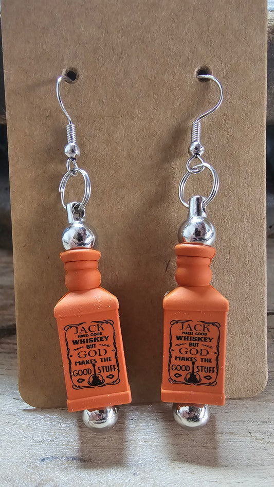 Jack Makes Good Whiskey Bottle Dangle Earrings | Funny Whiskey Earrings | Bourbon Lover Statement Jewelry