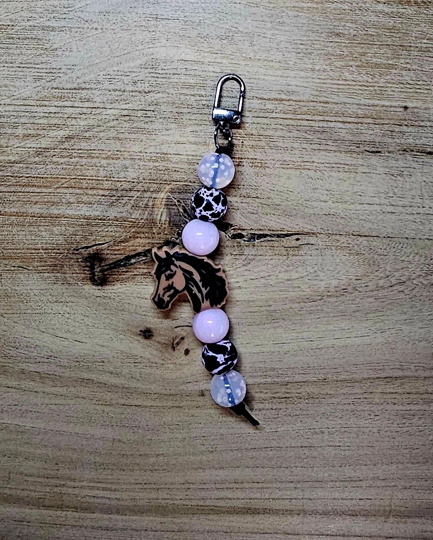 Western Horse Head Bag Tag | Black & White Cow Print | Handmade Horse Lover Bag Charm