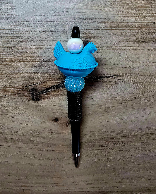 Turquoise Hen on Nest Beaded Pen – Vintage Chicken Candy Dish Inspired Farmhouse Desk Pen | Chicken Lover Gift