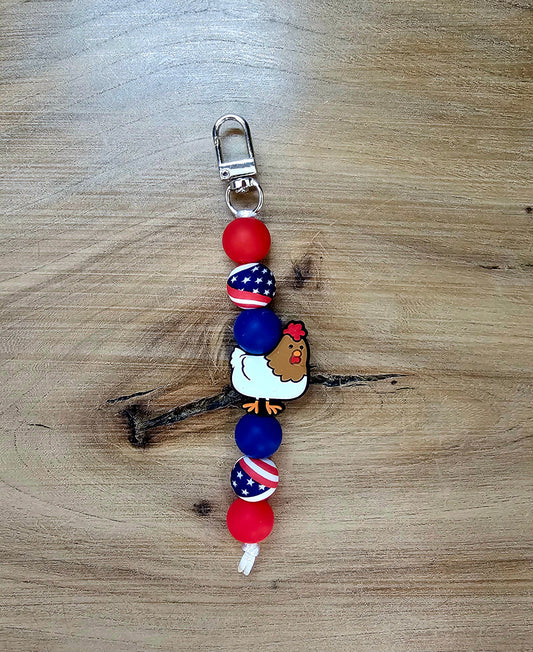 Patriotic Chicken Bagtag Keychain