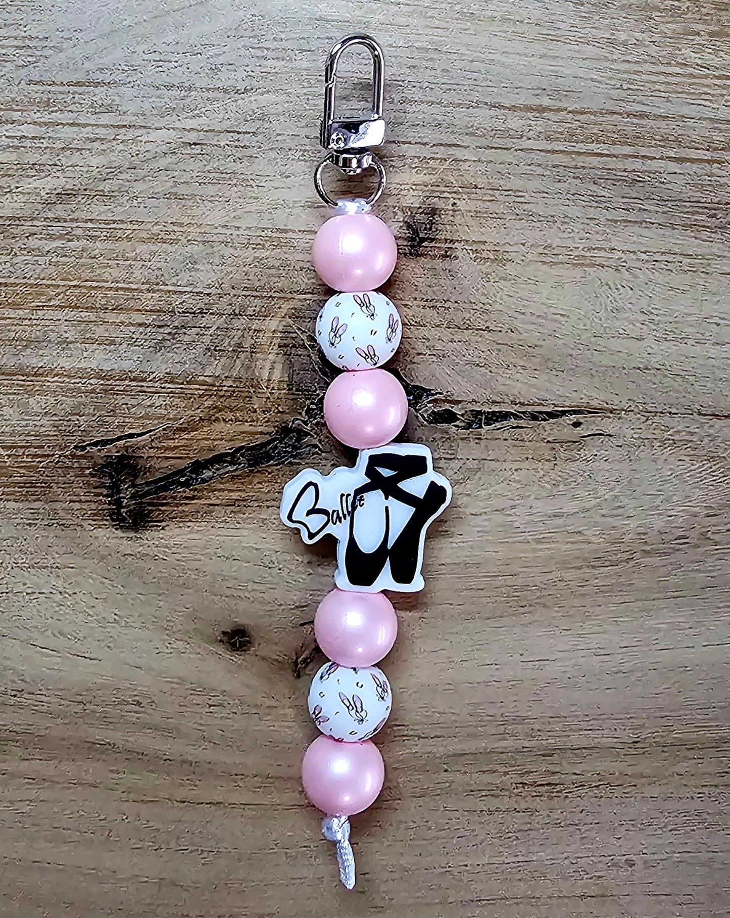 Ballet Beaded Keychain | Pink Pearl Dancer Charm Accessory