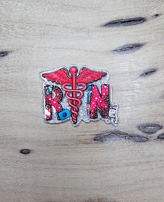 RN Flatback – Glitter Caduceus Nurse Resin Badge Reel Topper