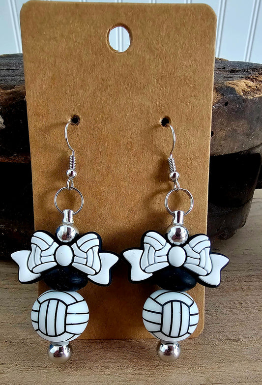 Black & White Volleyball Bow Dangle Earrings | Sports Mom Jewelry | Volleyball Accessories | Game Day Earrings
