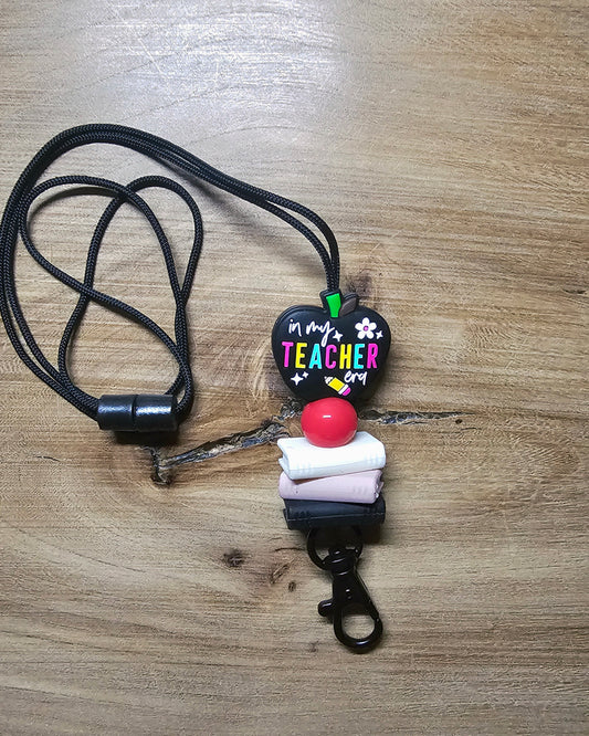In my Teacher Era with Stacked Books Lanyard