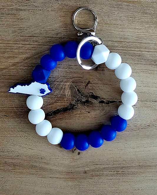 Kentucky Wildcats Wristlet Keychain | Blue White Beaded Keychain | Kentucky State Charm Keychain | UK Fan Gift | Handmade Silicone Bead Wristlet | Game Day Gift
