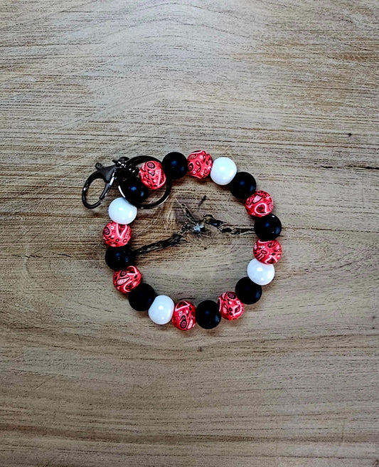Red, Black & White Beaded Wristlet Keychain – Handmade Silicone Beads