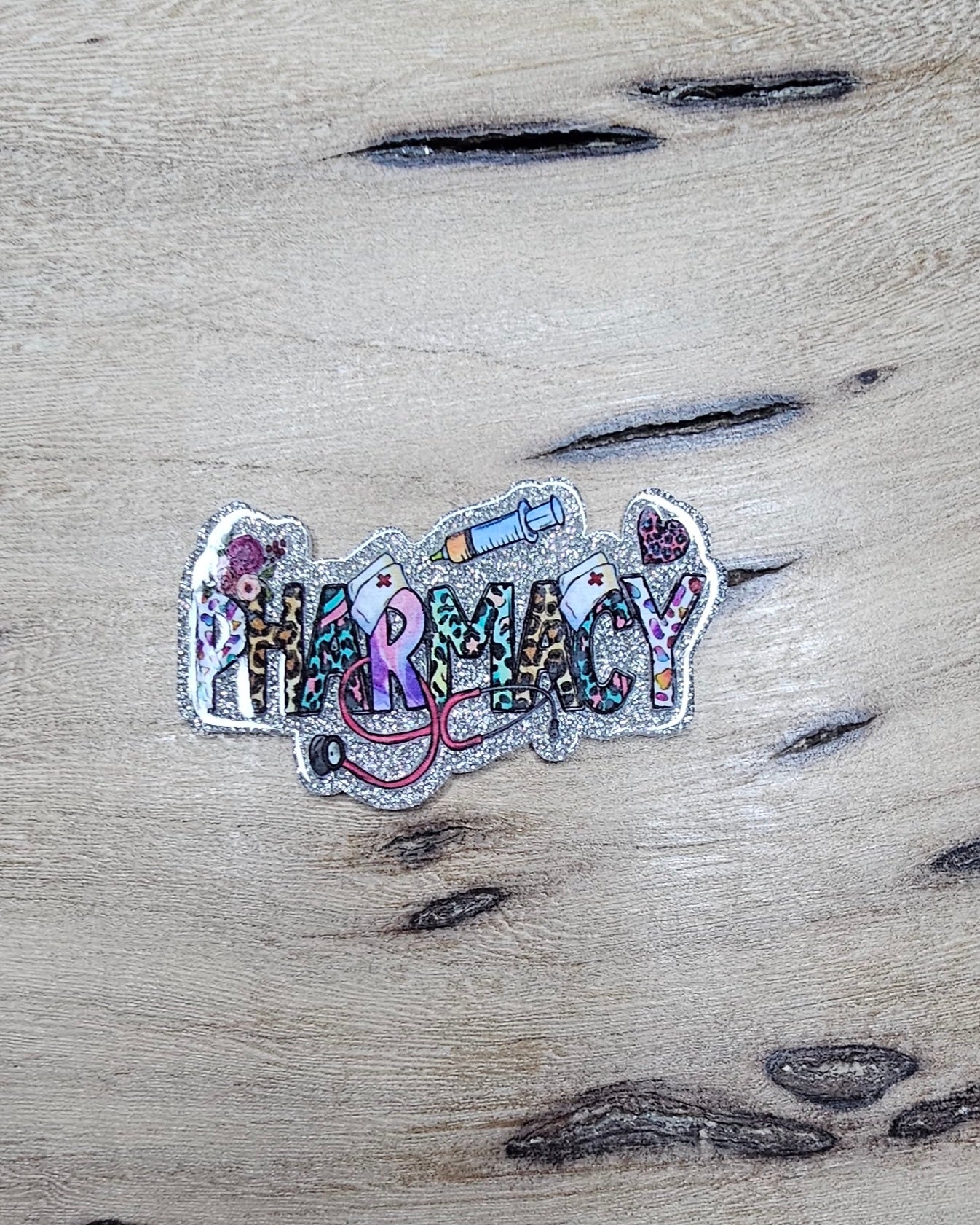 Pharmacy Flatback – Glitter Leopard Medical Resin Badge Reel Topper