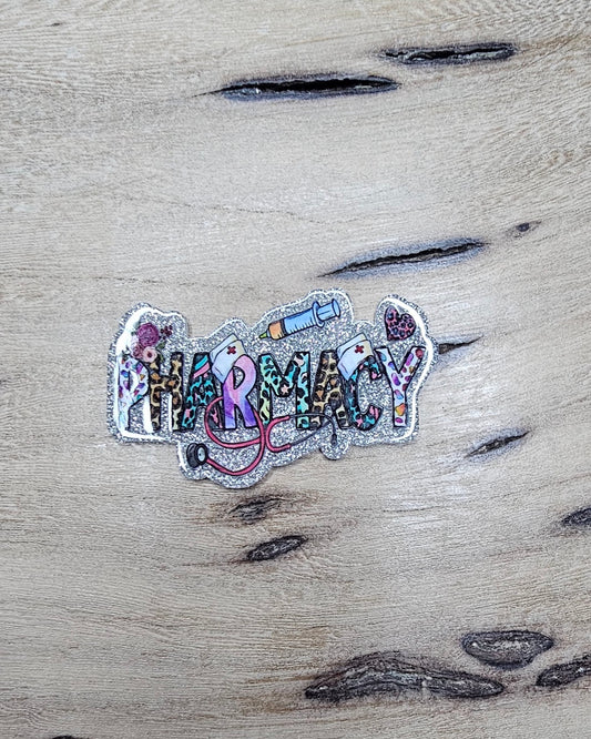 Pharmacy Flatback – Glitter Leopard Medical Resin Badge Reel Topper