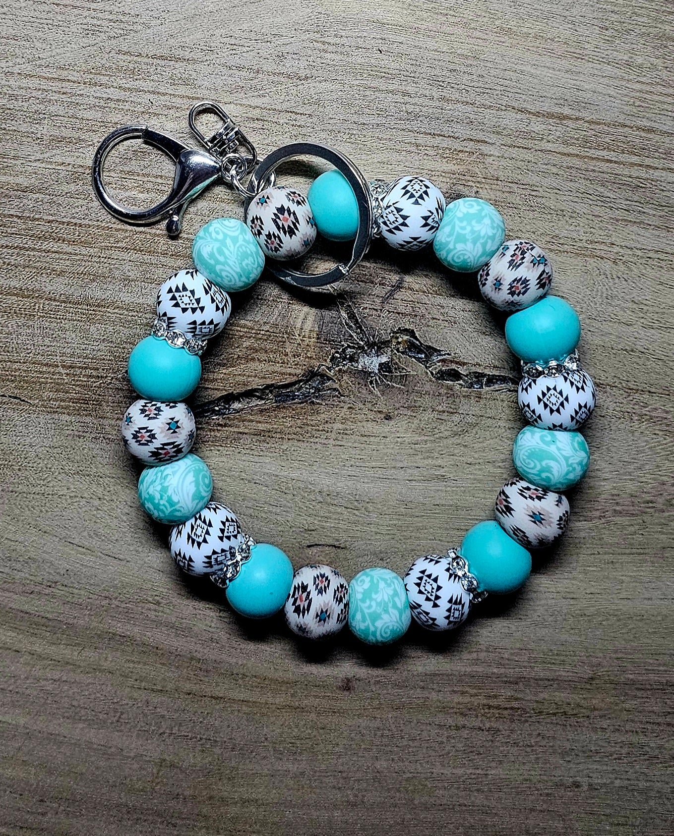 Turquoise Southwest Beaded Keychain Wristlet | Handmade Silicone Bracelet Keychain | Wick’d Pebble